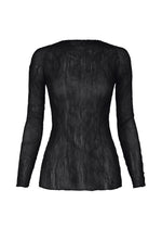 CHIFFON TWIST BK/WT black long-sleeved crew-neck top in a sheer, vertically pleated recycled polyester fabric. - BLACK （no.15）
