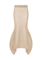 The PANINI PULLED skirt by ISSEY MIYAKE features beige wool-alpaca knit, a fitted waist, flared hem, and distinctive sculptural side panels. - LIGHT BEIGE （no.40）