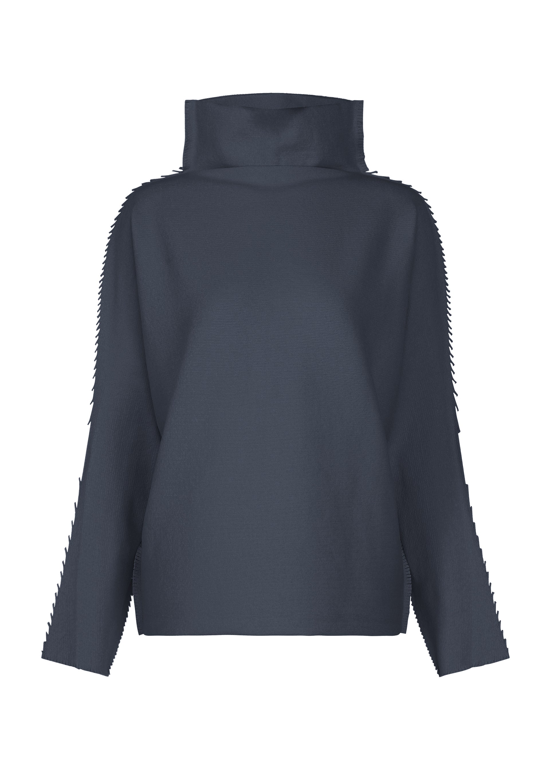 Zoomed view The CAMPAGNE top by ISSEY MIYAKE is a dark gray, long-sleeved piece crafted from a polyurethane blend, featuring a high neck and loose fit, shown against a white background. - DARK NAVY （no.78）