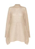 PANINI PULLED by ISSEY MIYAKE: Beige, long-sleeved wool-alpaca knit top with a high neckline, loose texture, and oversized flared silhouette. No buttons or patterns. - LIGHT BEIGE （no.40）