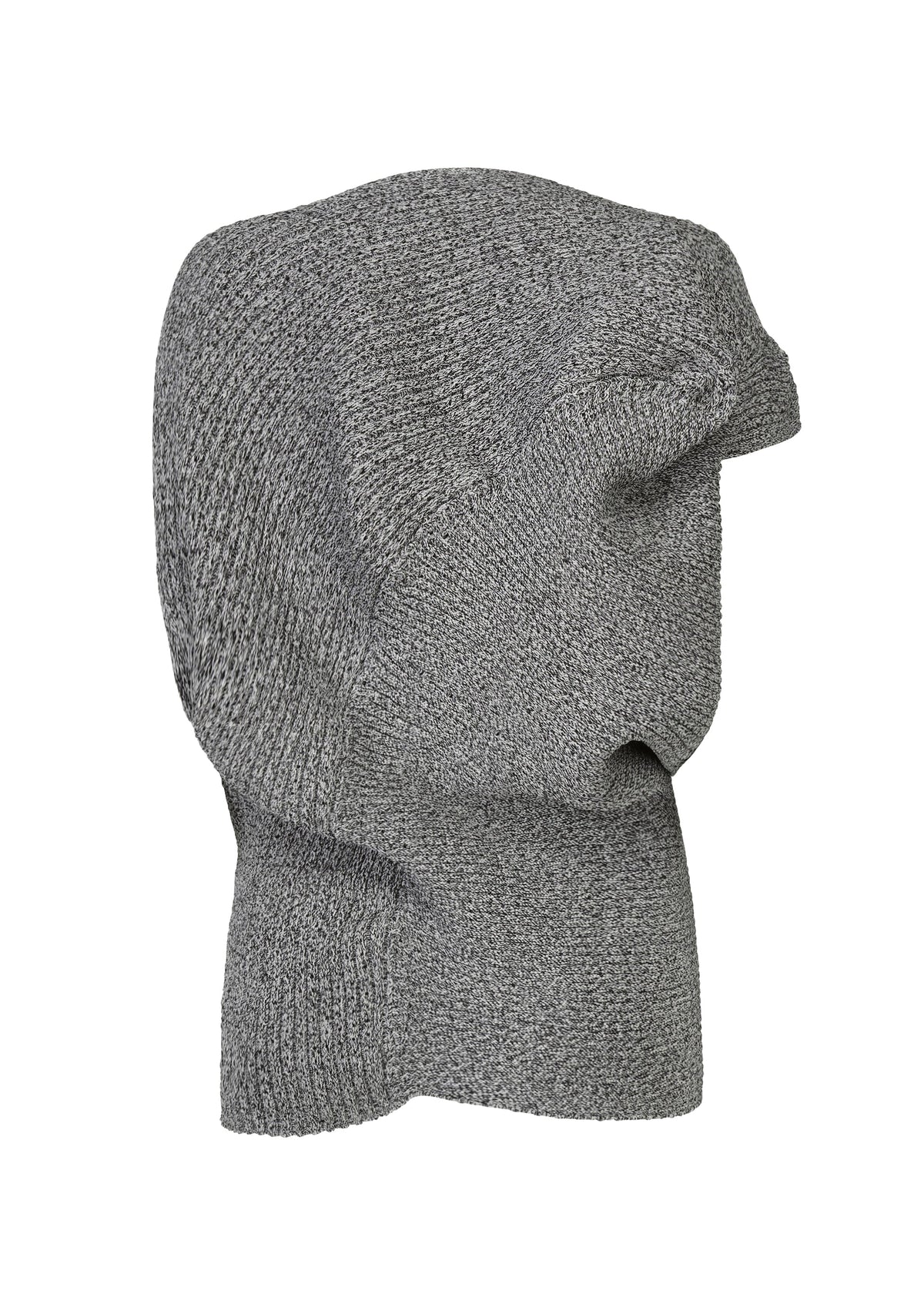 The FOUND STONE beanie by ISSEY MIYAKE is an organic gray knitwear hat, shown on a white background with a side view and the top slouching right. view 4 of 7