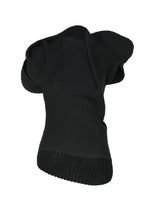 FOUND STONE by ISSEY MIYAKE features a textured black ribbed knit fabric sculpture, artfully twisted and shaped into an abstract, organic clothing design, displayed against a white background. - BLACK （no.15）