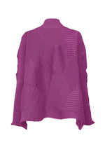 The KONE KONE by ISSEY MIYAKE is a magenta, long-sleeved knit top crafted from ribbed fabric with geometric textured patterns, shown against a plain white background.