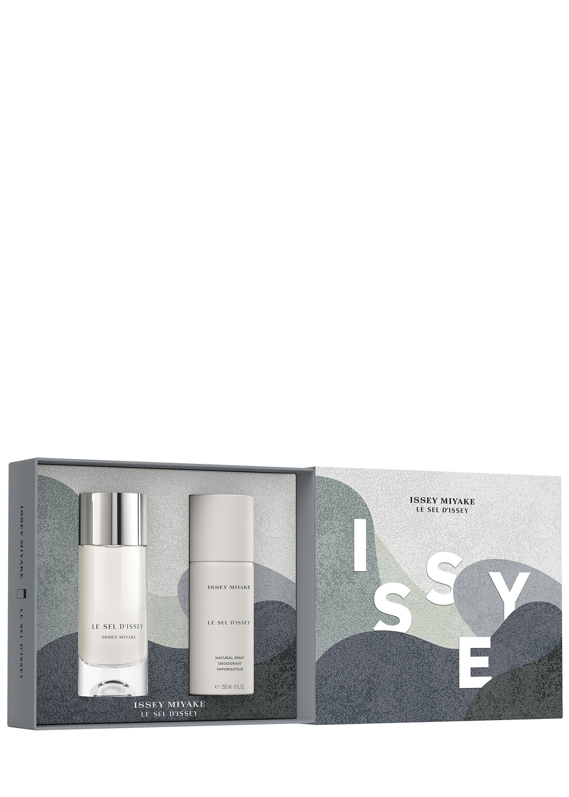 Zoomed view Discover the LE SEL D'ISSEY EAU DE TOILETTE HOLIDAY COFFRET by ISSEY MIYAKE PARFUMS, a limited-edition set with Eau de Toilette and deodorant spray in a sleek, minimalist package. Enjoy its fresh marine woody scent.