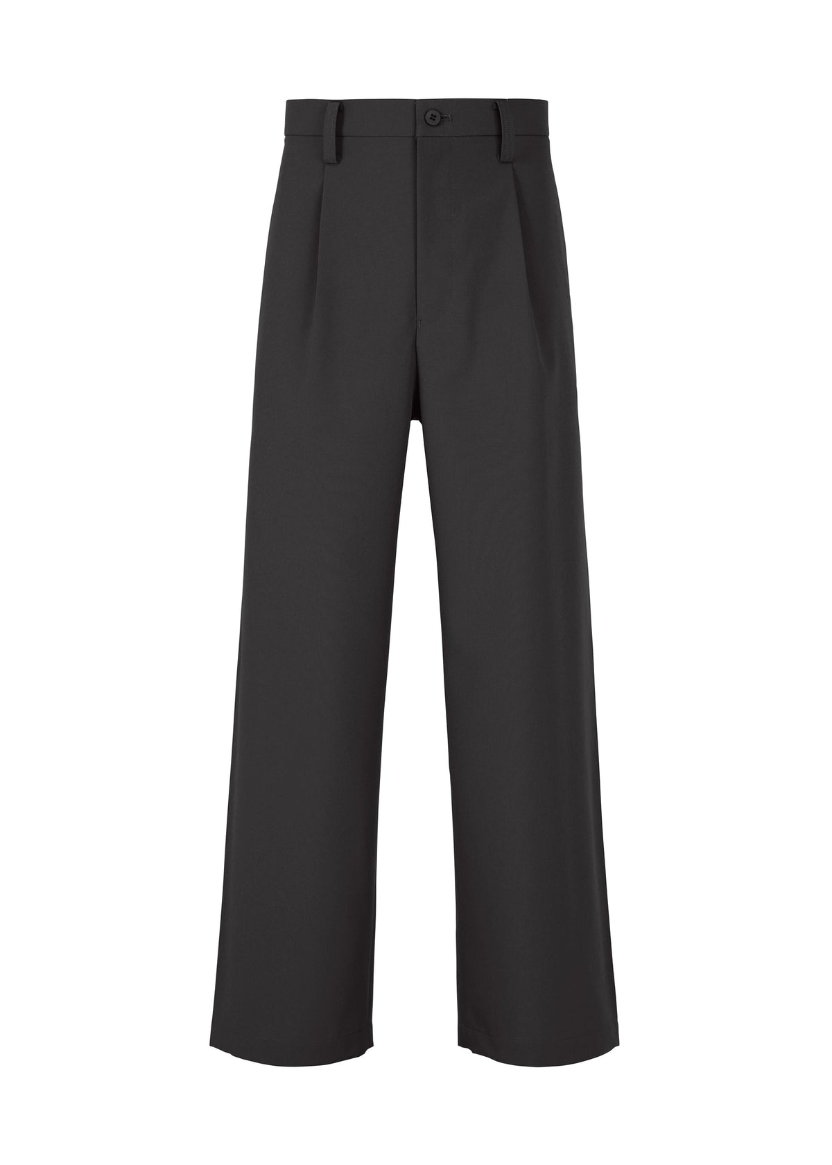The IM MEN WINGS black wide-leg trousers feature handmade pleats, a high waist, side pockets, belt loops, and a front button zip closure. Displayed against a white background, these stylish pants are easy to care for. view 1 of 7
