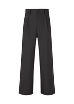 The IM MEN WINGS black wide-leg trousers feature handmade pleats, a high waist, side pockets, belt loops, and a front button zip closure. Displayed against a white background, these stylish pants are easy to care for. - BLACK (no.15)