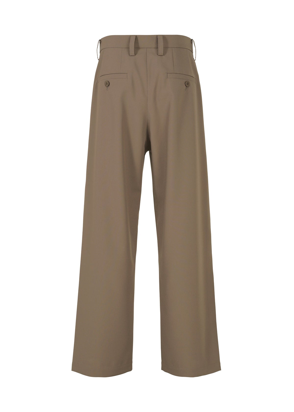 The IM MEN WINGS pants showcase a back view with handmade pleats, high-waisted fit, belt loops, two buttoned back pockets, and a tailored finish. view 2 of 7