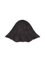 The ENGRAVE HAT by IM MEN is a black, wide-brimmed crochet bucket hat with wavy textured patterns inspired by ceramic artist Shoji Kamoda, shown against a white background. - BLACK （no.15）