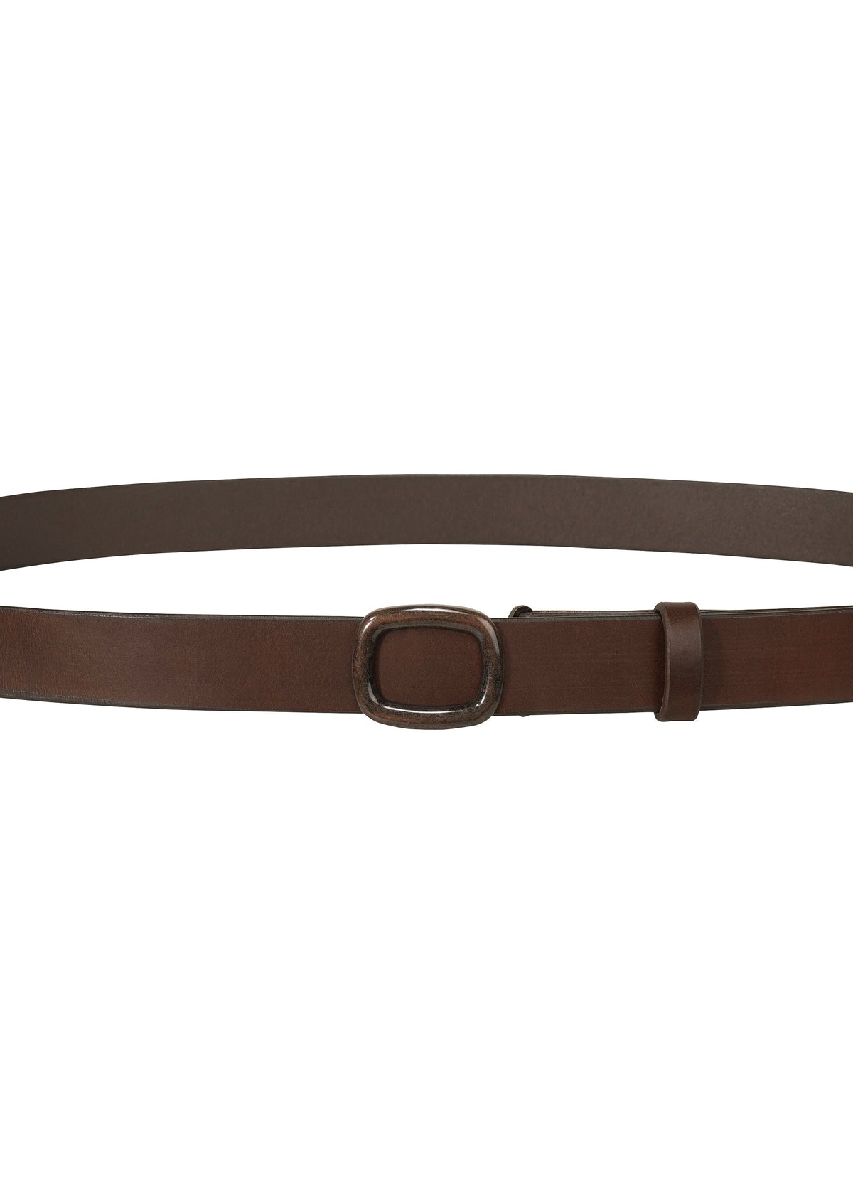 The IM MEN OVAL is a natural leather belt featuring a silver-toned rectangular adjustable buckle, shown horizontally on a white background. view 3 of 5