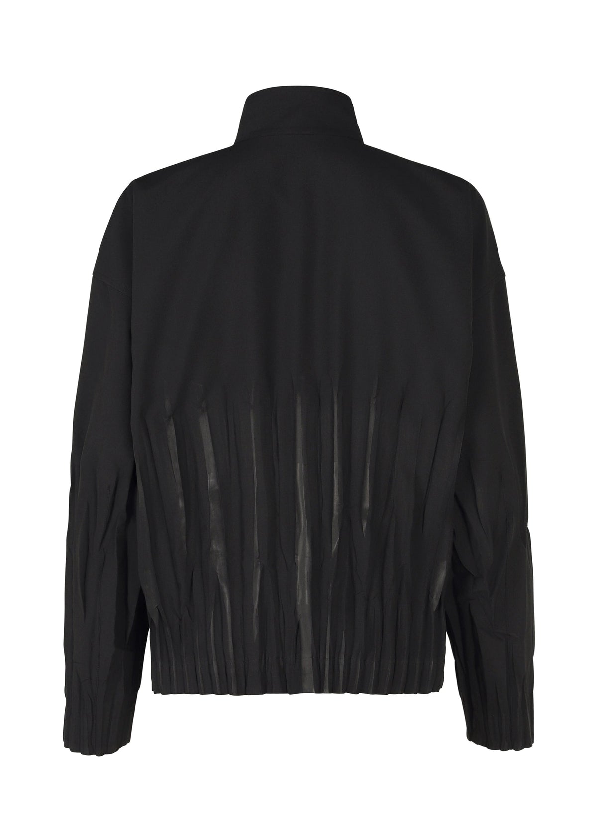 The WAFT BLACK jacket by IM MEN is wrinkle-resistant with a high collar and pleated details on the back and sleeves, offering a textured look. Its easy-care finish ensures effortless style from every angle. view 2 of 7