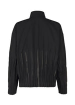 The WAFT BLACK jacket by IM MEN is wrinkle-resistant with a high collar and pleated details on the back and sleeves, offering a textured look. Its easy-care finish ensures effortless style from every angle.