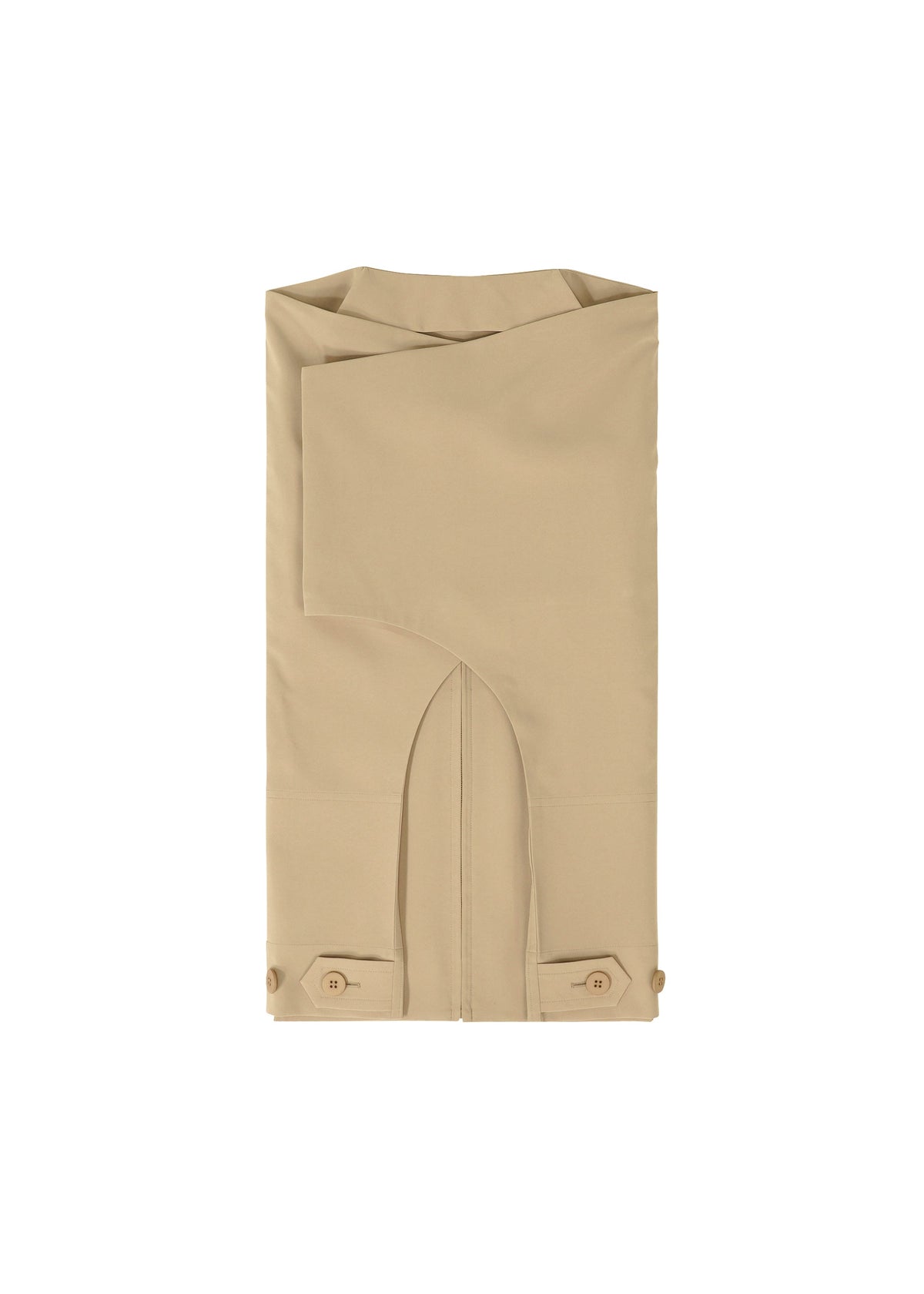 IM MEN's FLAT pants in beige, featuring a neat, wrinkle-resistant design with visible cuff buttons, are folded and displayed on a white background. view 6 of 13