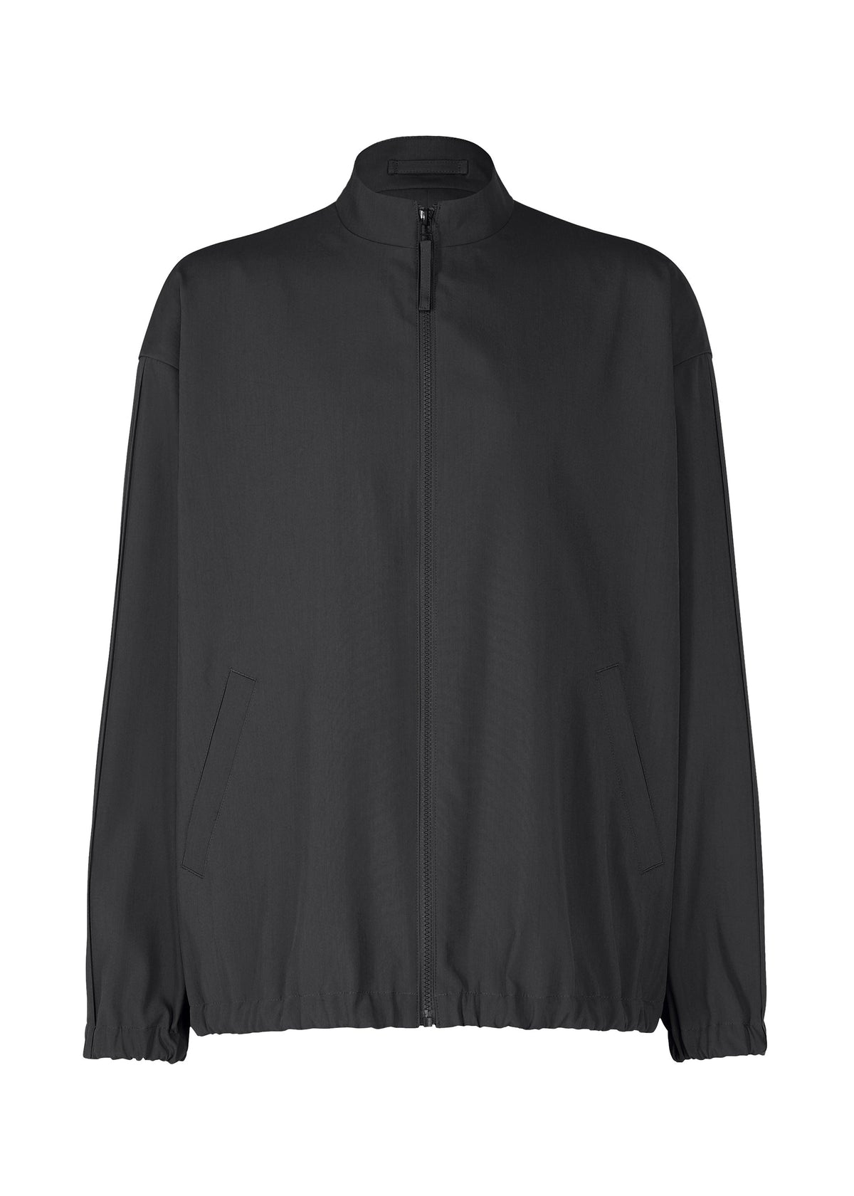 The IM MEN AIR PLEATS is a lightweight black zip-up jacket with a high collar, long sleeves, elastic cuffs and hem, plus two side pockets for easy movement, shown against a white background. view 2 of 8