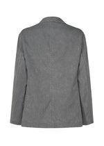 Back view of the IM MEN AIR WASH: a plain, long-sleeve, grey lightweight jacket made from plant-derived polyester with a collar, visible center and side seams. This relaxed-fit jacket has no patterns or embellishments.