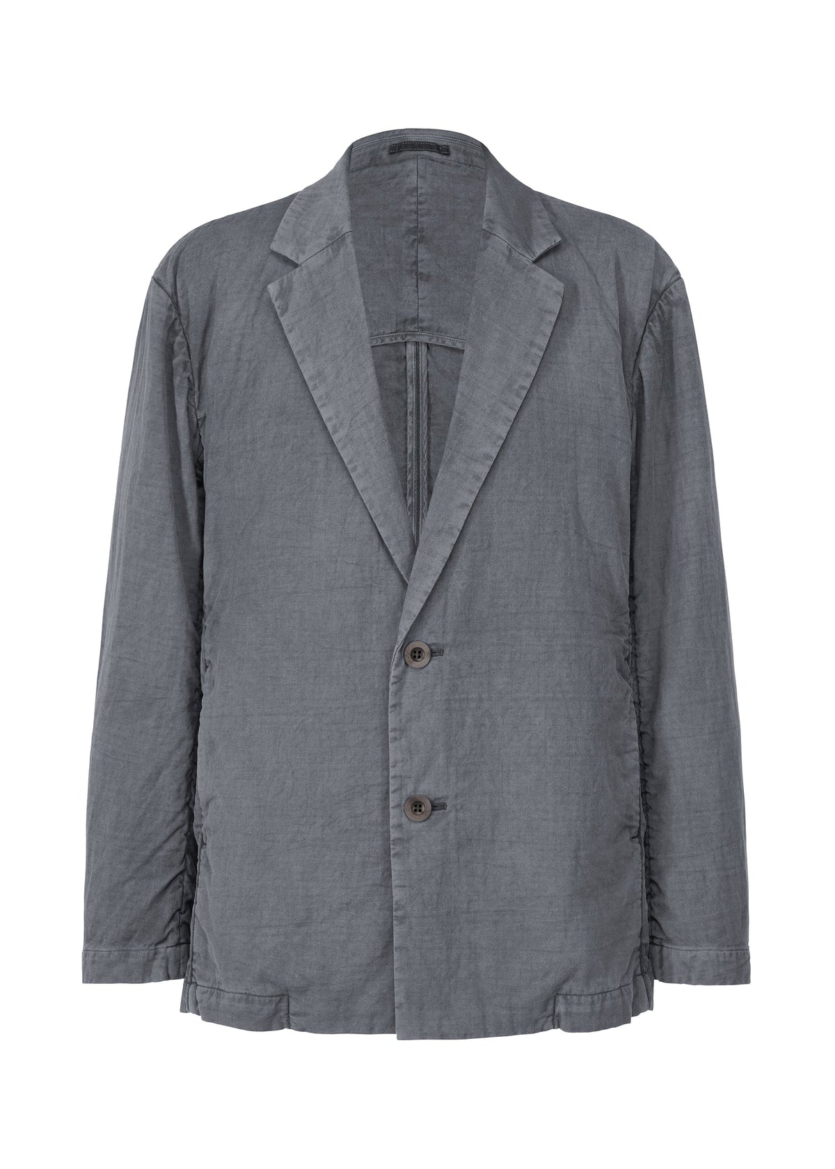 The PIGMENT DOUBLE FACE COTTON blazer by IM MEN is a crinkled, light gray piece with a notched lapel, two buttons, and long sleeves, showcased against a plain white background. view 1 of 8