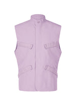 The IM MEN RESILIENCE vest is sleeveless, light purple, and lightweight with a high collar, front button closure, and four flap pockets—two on the chest and two at the waist—ideal for everyday wear, shown against a white background. - LAVENDER (no.83)