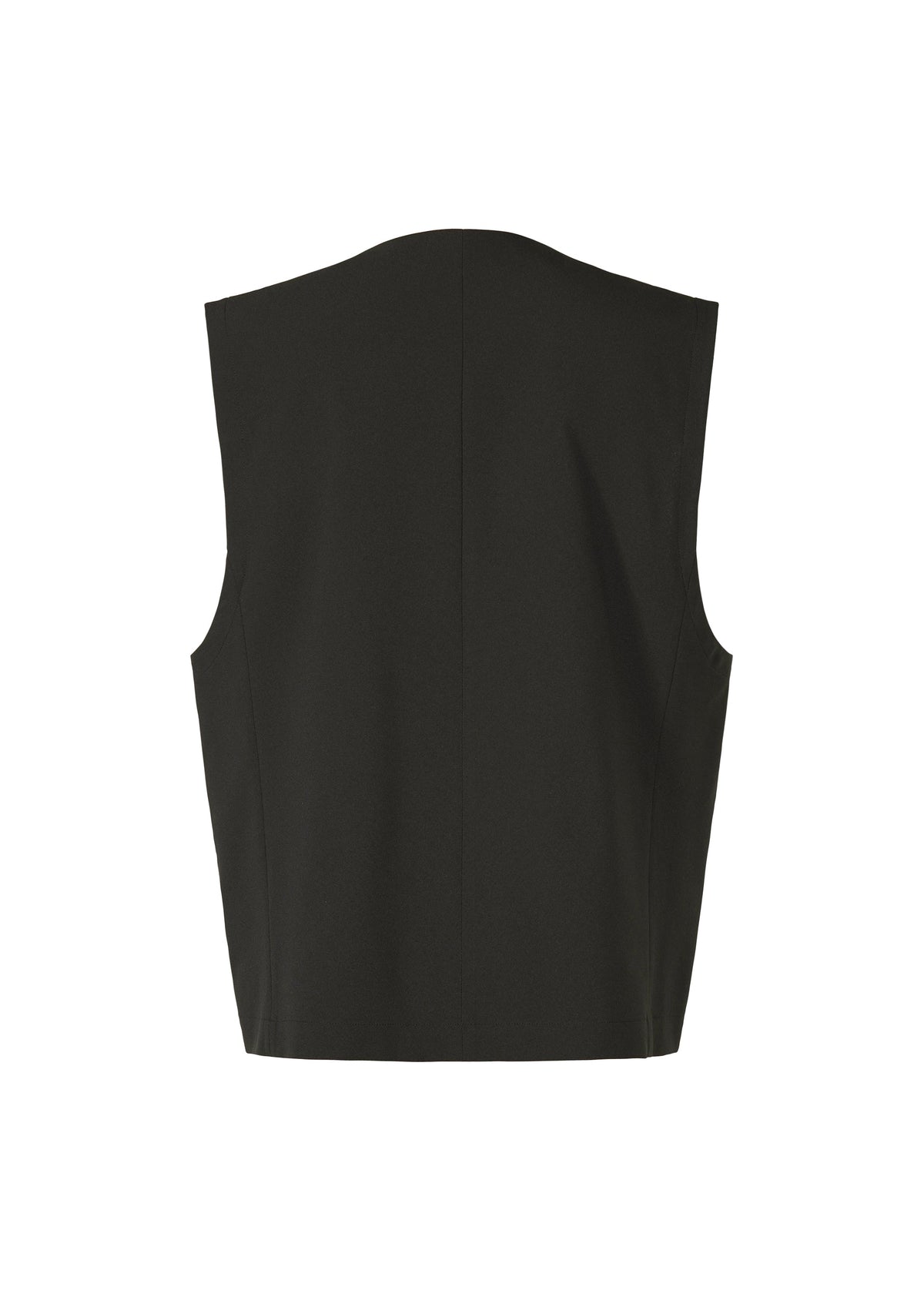 The IM MEN KAIYU is a sleeveless black vest with a straight hem and minimal, ceramic artist–inspired design shown from the back, featuring no visible fasteners or embellishments, set against a plain white background. view 3 of 8