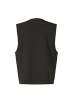 The IM MEN KAIYU is a sleeveless black vest with a straight hem and minimal, ceramic artist–inspired design shown from the back, featuring no visible fasteners or embellishments, set against a plain white background.