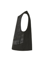 The IM MEN KAIYU vest is sleeveless and black, with a glossy, textured ash glaze pattern on the front panel, a loose boxy silhouette, and shown from the side against a white background.