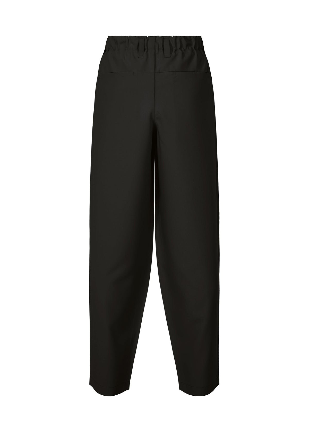 IM MEN FLAT BLACK high-waisted, straight-leg pants with an elastic waistband and wrinkle-resistant fabric, shown from the back on a white background. view 2 of 8
