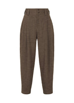 TEXTURES by IM MEN: High-waisted, brown tailored trousers with front pleats, belt loops, and a double-button zip closure. Ceramic-inspired with a slightly tapered, cropped leg for a modern look.