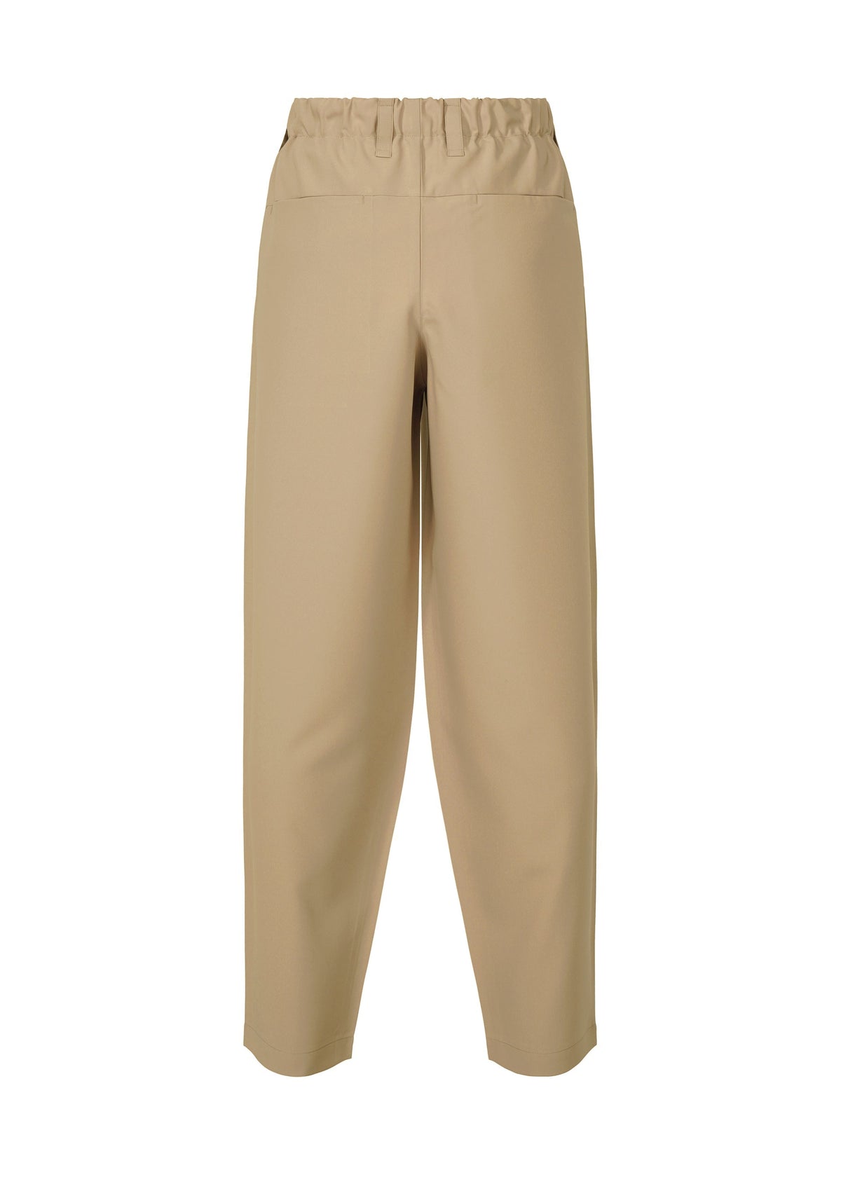 IM MEN's FLAT trousers in beige feature a high-waisted, loose-fit design with an elastic waistband and straight legs. These wrinkle-resistant pants offer effortless style and are displayed against a plain white background. view 2 of 8