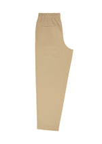 IM MEN's FLAT beige pants feature a wrinkle-resistant fabric, elastic waistband, and straight leg. Displayed flat on white, they’re ideal for easy, compact storage.