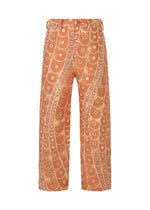 IM MEN’s UROKOMON are high-waisted, wide-leg orange pants featuring a bold octopus-inspired swirl pattern, circular suction-cup details, and cream-and-beige scale-like accents. - RED （no.24）