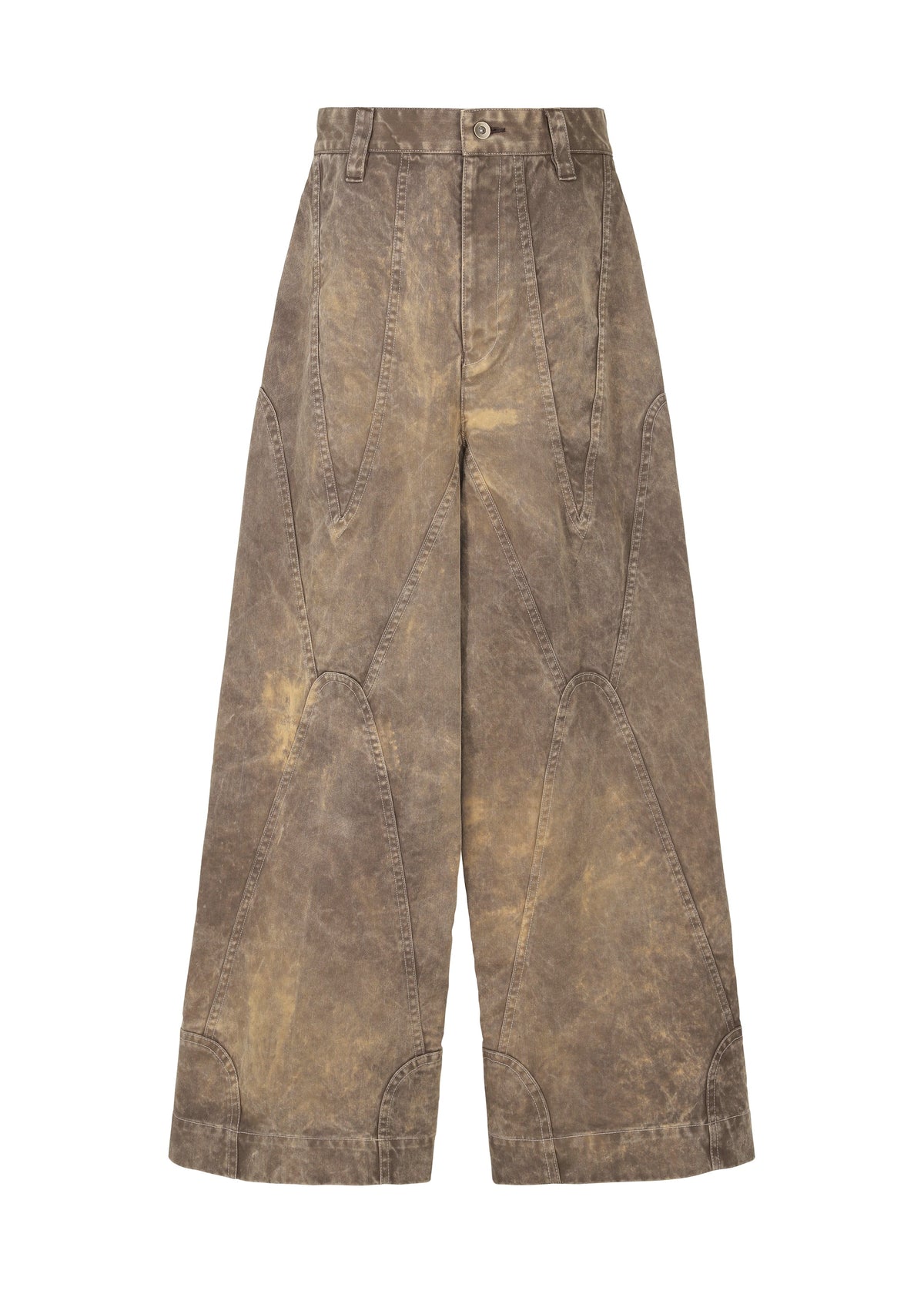 The IM MEN ELEMENTS pants feature wide legs, a high waist, thick cotton with a faded effect, and decorative seams. Large panels add a geometric flair, while belt loops and a front button closure complete the standout look. view 2 of 11