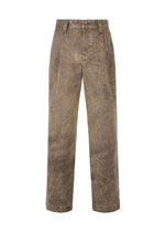 ELEMENTS by IM MEN: Brown high-waisted, wide-leg cotton pants with a washed look, front pleats, subtle color fading, side pockets, and button-zip closure. - DARK BEIGE （no.43）