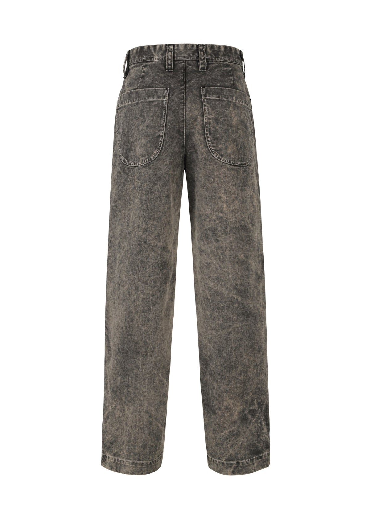 Back view of IM MEN ELEMENTS high-waisted, wide-leg jeans in faded black with unique color-fading, large patch pockets, and belt loops. view 3 of 8