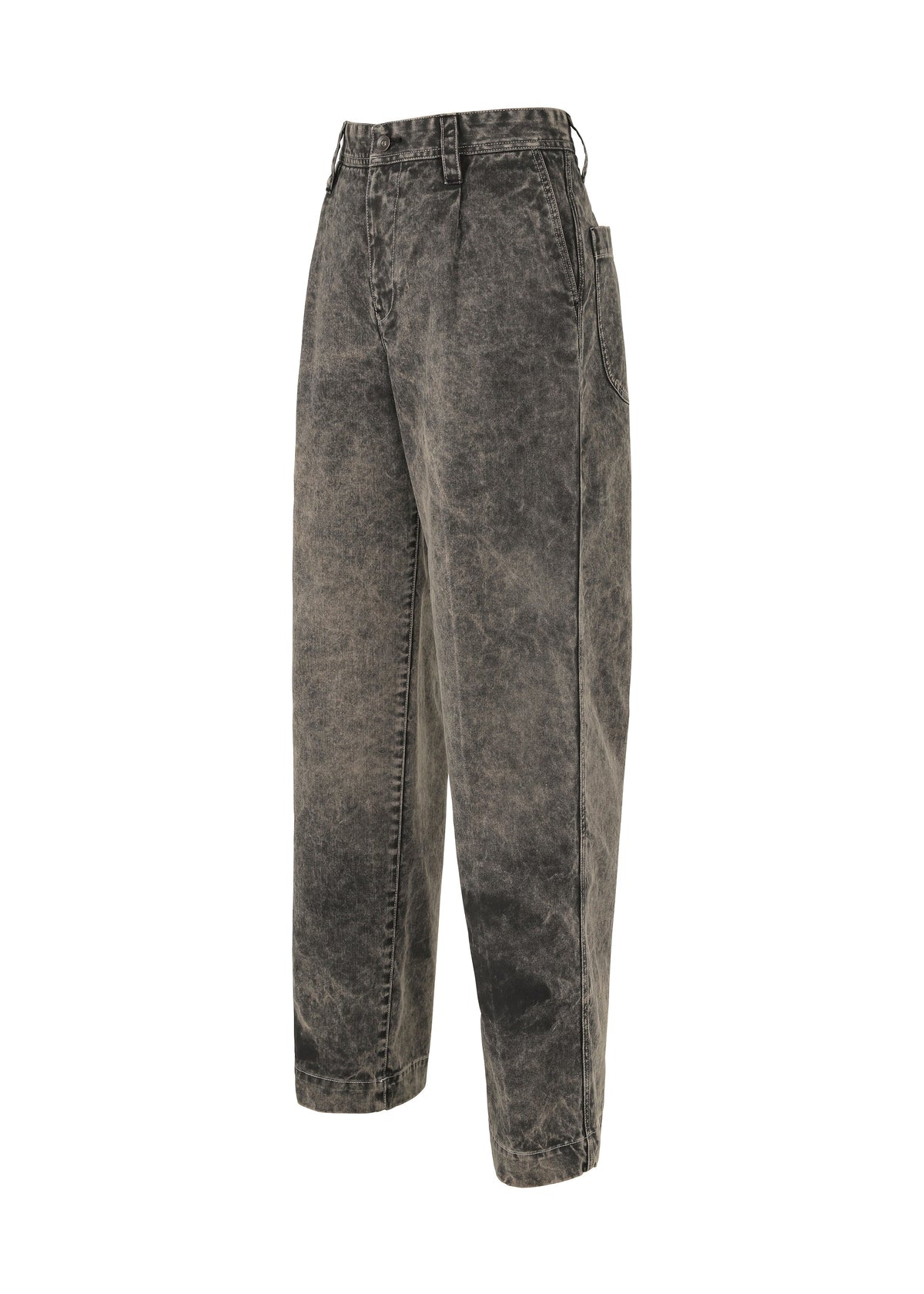 The IM MEN ELEMENTS jeans are loose-fitting, acid-wash black pants with side and back pockets, crafted from thick cotton for durability. Their unique color-fading effect is inspired by ceramic art, shown here against a white background. view 4 of 8