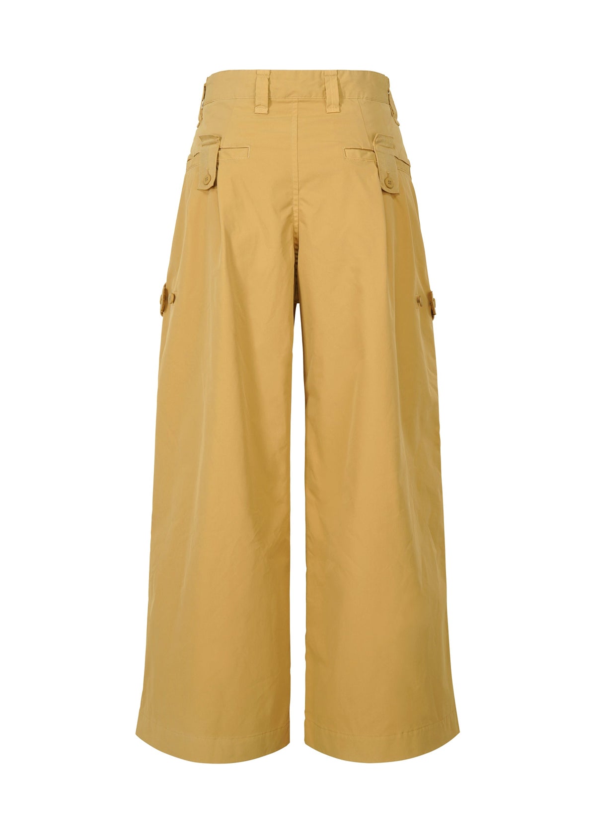 The RESILIENCE pants by IM MEN feature a wide-leg, high-waisted design in khaki polyester with large side cargo pockets and buttoned back pockets—ideal for everyday wear, shown against a white background. view 4 of 9