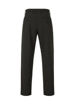 Back view of IM MEN KAIYU pants in black ash glaze with belt loops, two buttoned back pockets, and a straight-leg fit, displayed on a white background—ideal for fans of ceramic-inspired styles.