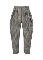 CURVINESS by IM MEN: High-waisted, wide-leg jacquard pants with vertical navy and white stripes, pleated front, tapered ankles, side pockets, and belt loops for a vintage-inspired, structured silhouette. - LIGHT BLUE （no.70）