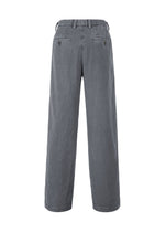 Back view of IM MEN PIGMENT DOUBLE FACE COTTON straight-leg gray pants with elastic waistband, belt loops, and two buttoned back pockets. The lightweight double-weave cotton offers a subtly textured, soft feel.