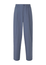 The IM MEN NAVY BOTTOMS are high-waisted, loose-fit blue straight pants featuring front pleats, belt loops, and a button closure at the waistband, displayed on a white background. - DARK BLUE （no.73）