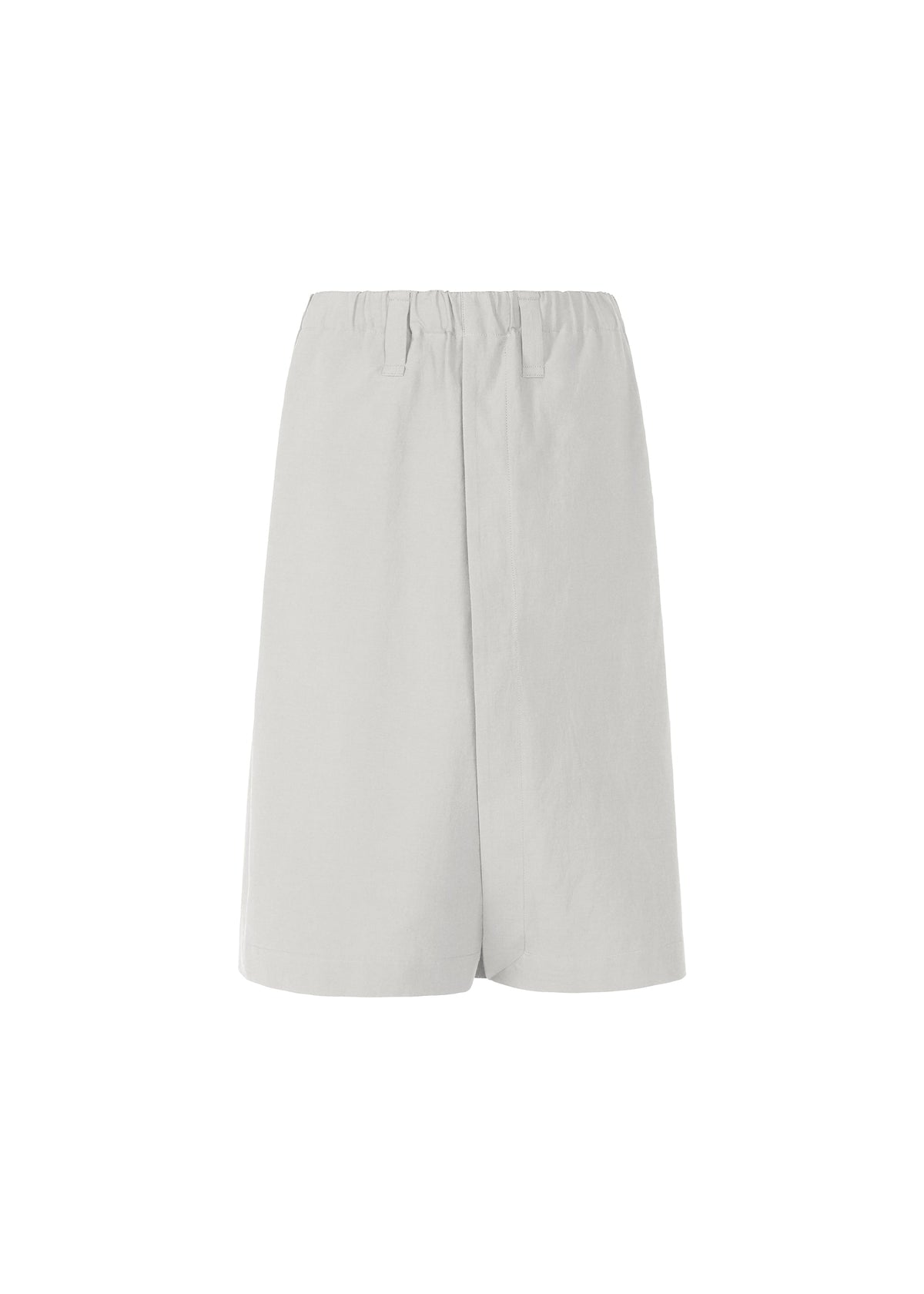 The NAVY BOTTOMS by IM MEN are knee-length skirts in light gray with a straight cut and elastic waistband, made from breathable fabric and shown on a plain white background. view 1 of 9