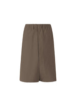 NAVY BOTTOMS by IM MEN: Navy knee-length skirt with elastic waistband and front overlap detail, offering comfort similar to breathable pants, shown against a plain white background. - DARK BROWN （no.45）