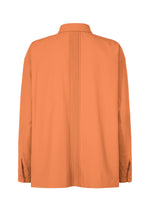Back view of the IM MEN PLEATS SHIRT in burnt orange, showcasing a collar, buttoned cuffs, and a central vertical pleat that adds both style and soft texture.