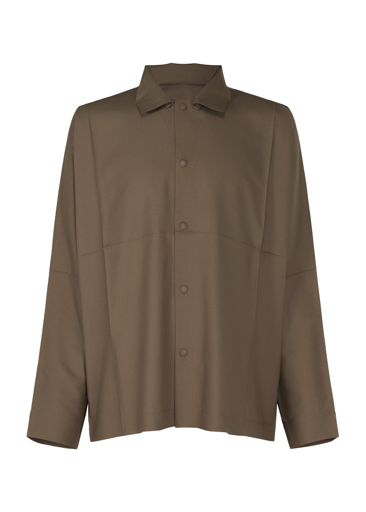 The IM MEN COMPACT SHIRT is a loose-fitting, long-sleeve, brown washable shirt with a collar and straight hem, shown on a plain white background. view 1 of 12
