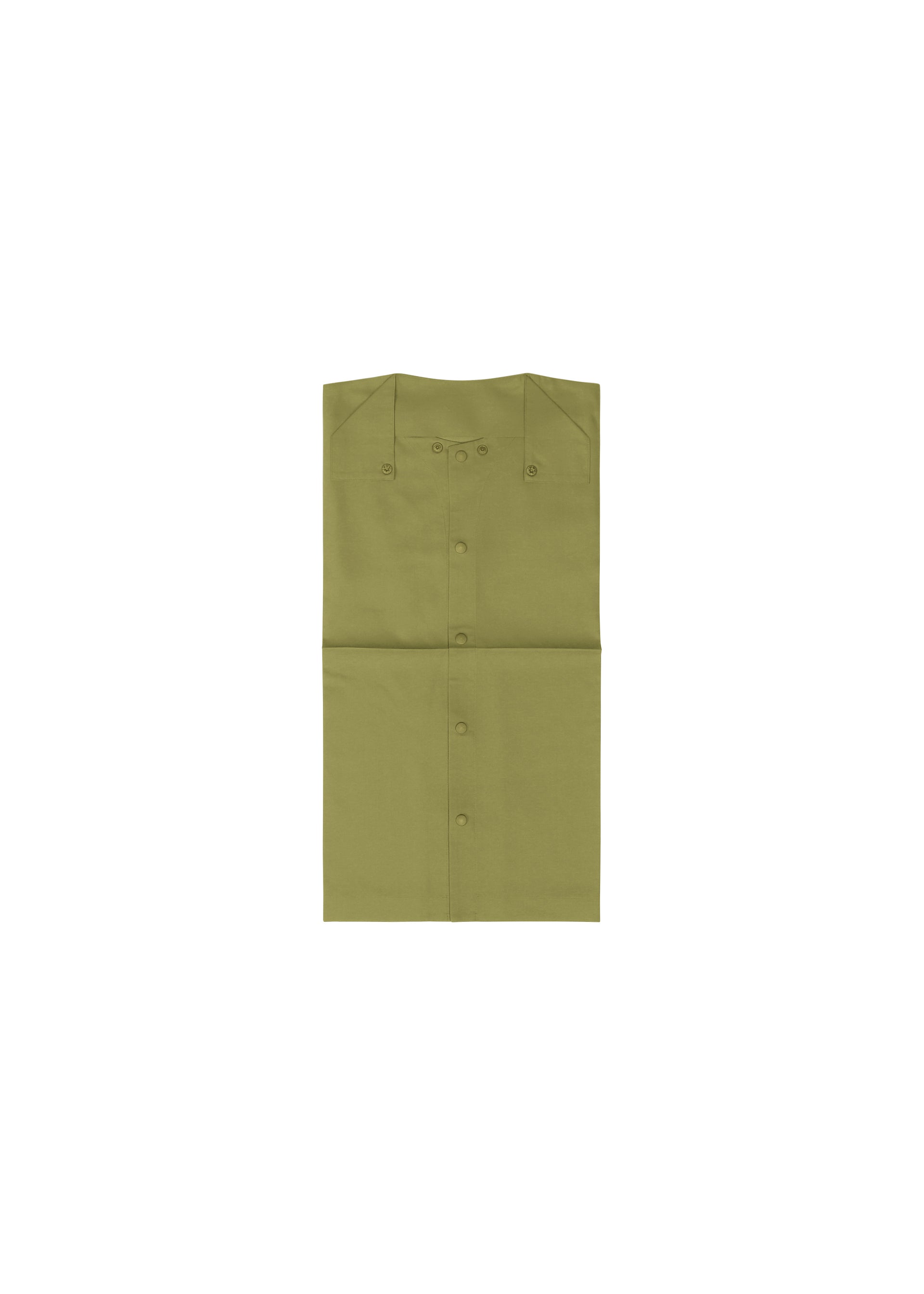 Zoomed view The IM MEN COMPACT SHIRT, in olive green and wrinkle-resistant, is neatly folded and displayed on a plain white background.