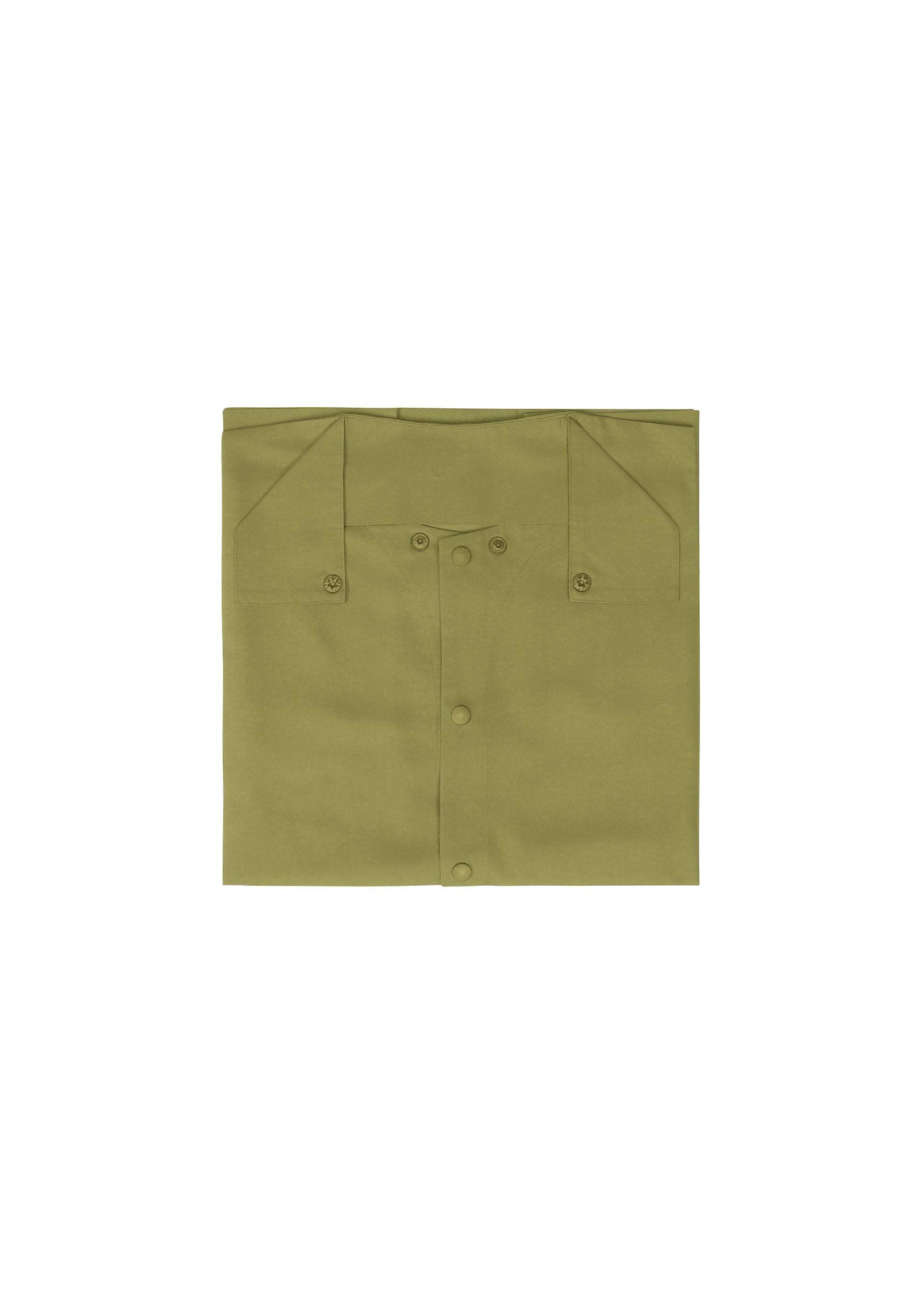 Zoomed view The IM MEN COMPACT SHIRT, in olive green, is wrinkle-resistant and neatly folded on a white background.