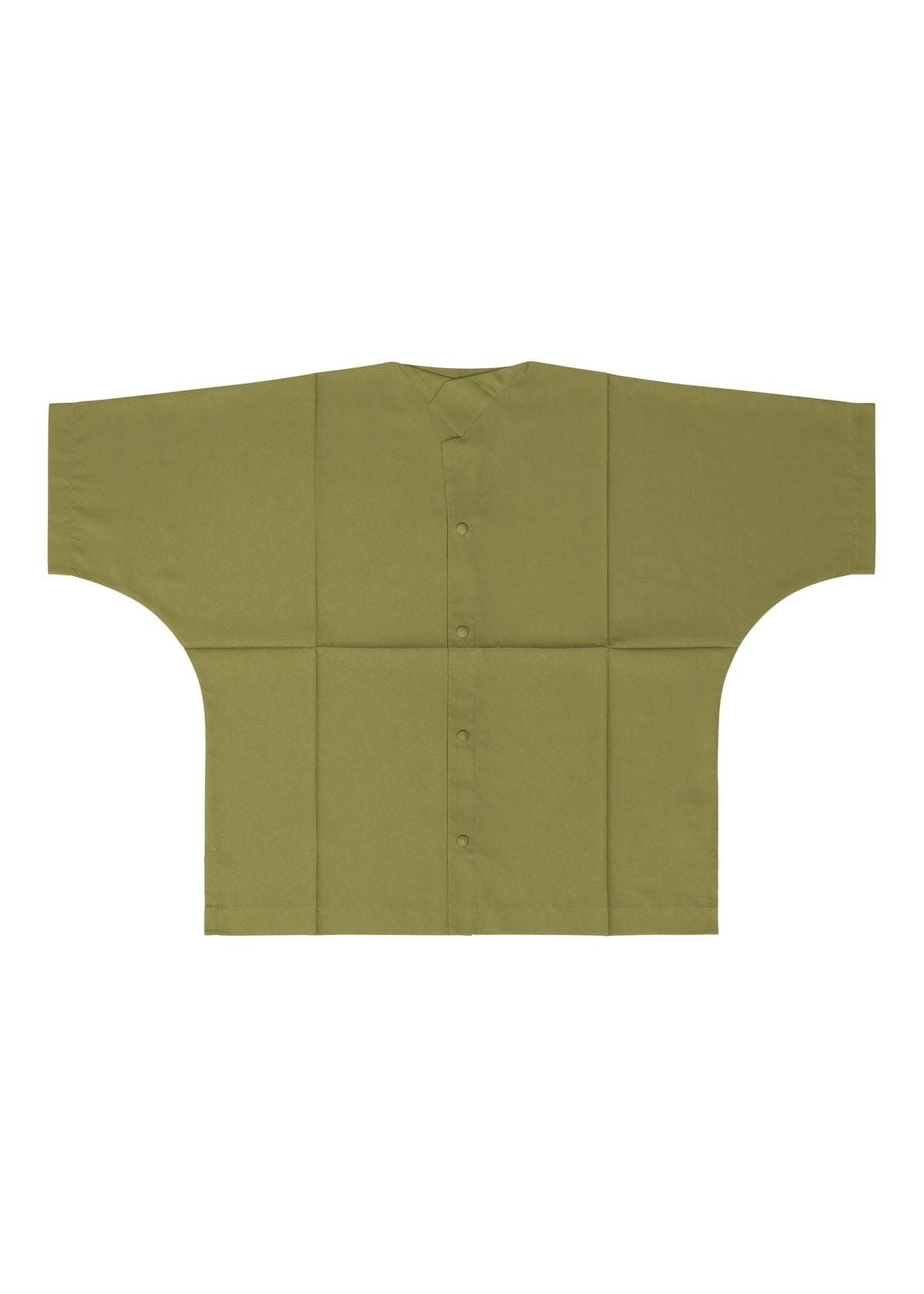 A flat-lay of the olive green COMPACT SHIRT by IM MEN, featuring wide sleeves, a V-neck, front buttons, and made from an easy-care washable fabric, displayed on a white background. view 5 of 11