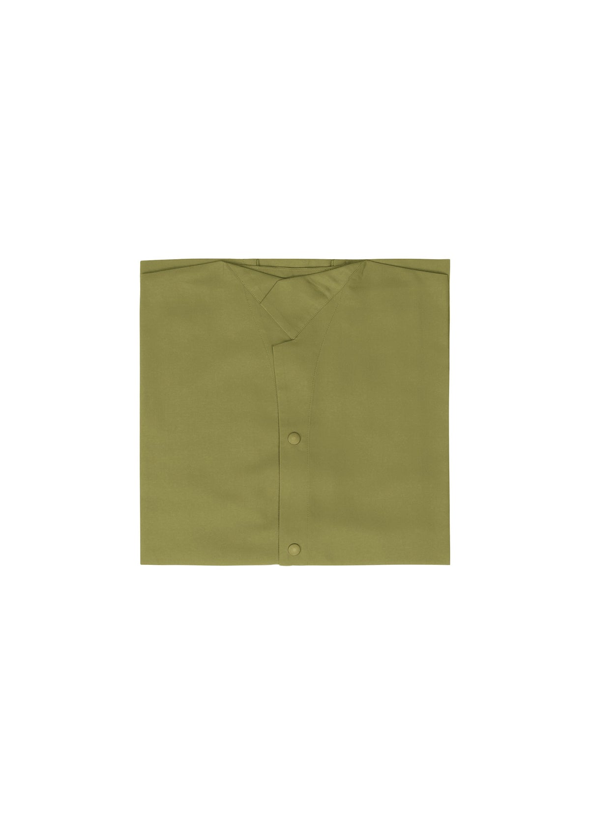 The IM MEN COMPACT SHIRT in olive green features a wrinkle-resistant finish, folded V-neck, and snap buttons, shown neatly arranged against a plain white background. view 7 of 11