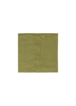 The IM MEN COMPACT SHIRT in olive green features a wrinkle-resistant finish, folded V-neck, and snap buttons, shown neatly arranged against a plain white background.