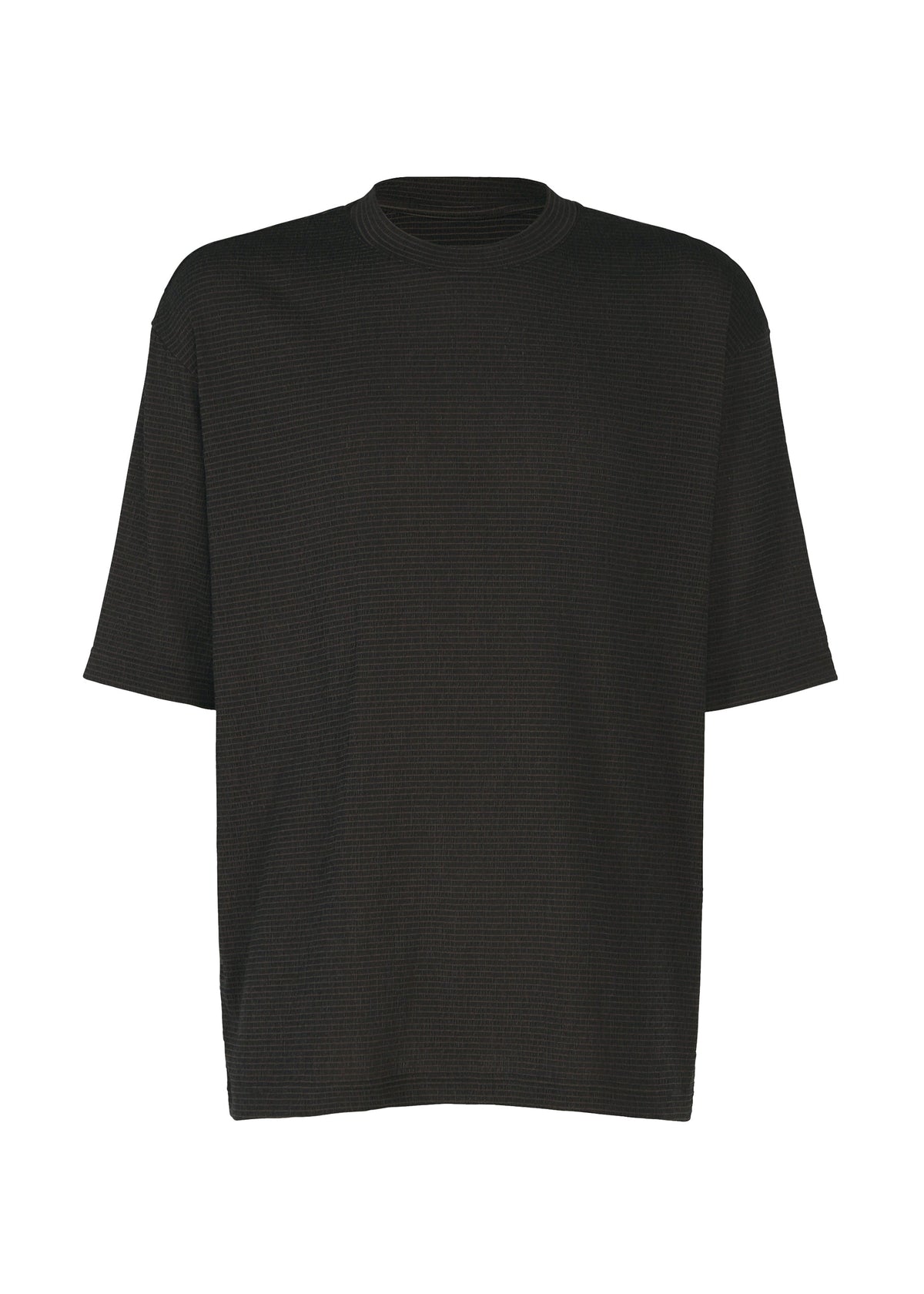 The SHRINK STRETCH T by IM MEN is a plain black oversized short-sleeve crewneck tee with a relaxed fit, displayed on a white background. This soft, comfortable shirt is ideal for stylish and easy everyday wear. view 1 of 8