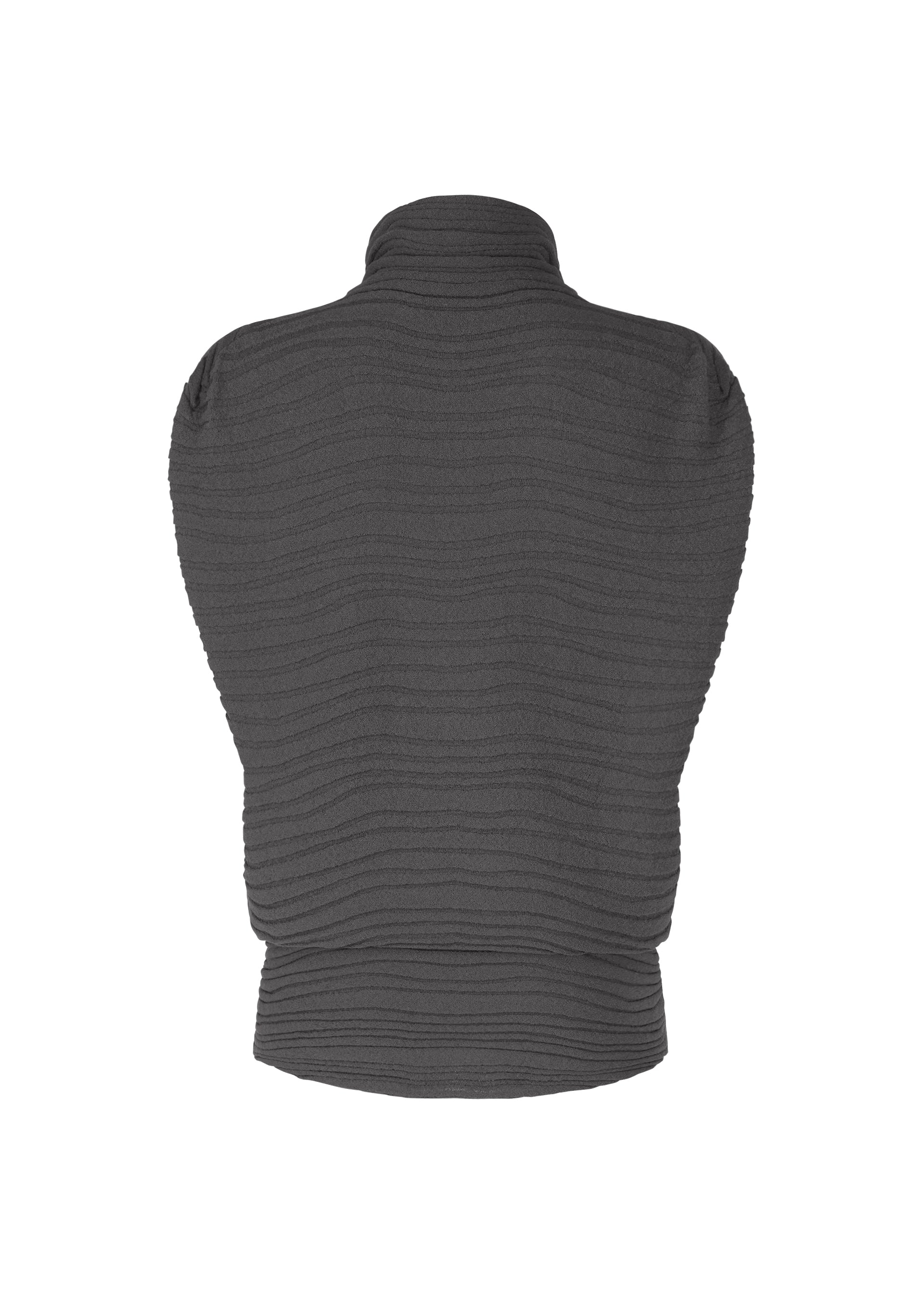 Zoomed view The ENGRAVE KNIT by IM MEN is a black seamless knit top made with deknit thread, shown on a white background.