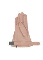 A single PIGEON GLOVES by IM MEN in light pink natural leather with a wide opening and Velcro fastener is laid flat on a white background.