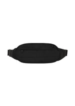The IM MEN CUMMERBUND BAG is a compact black waist bag, displayed against a white background. It features a zippered main compartment, a smaller front pocket, and adjustable straps on each side—balancing practicality and style. - BLACK （no.15）